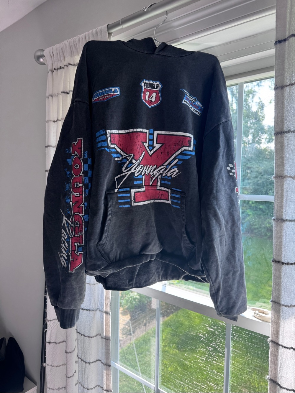 YoungLA Black Hoodie with Red & Blue Racing Graphic
